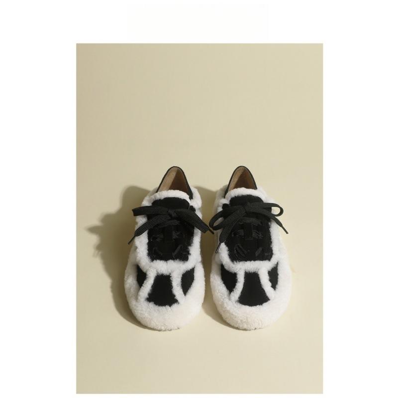 

Повсякденне взуття снігове бавовняне жіноче 2025 осінь та зима нове взуття з овечої вовни на шнурівці універсальне комбіноване оксамитове взуття-боби 39 чорний