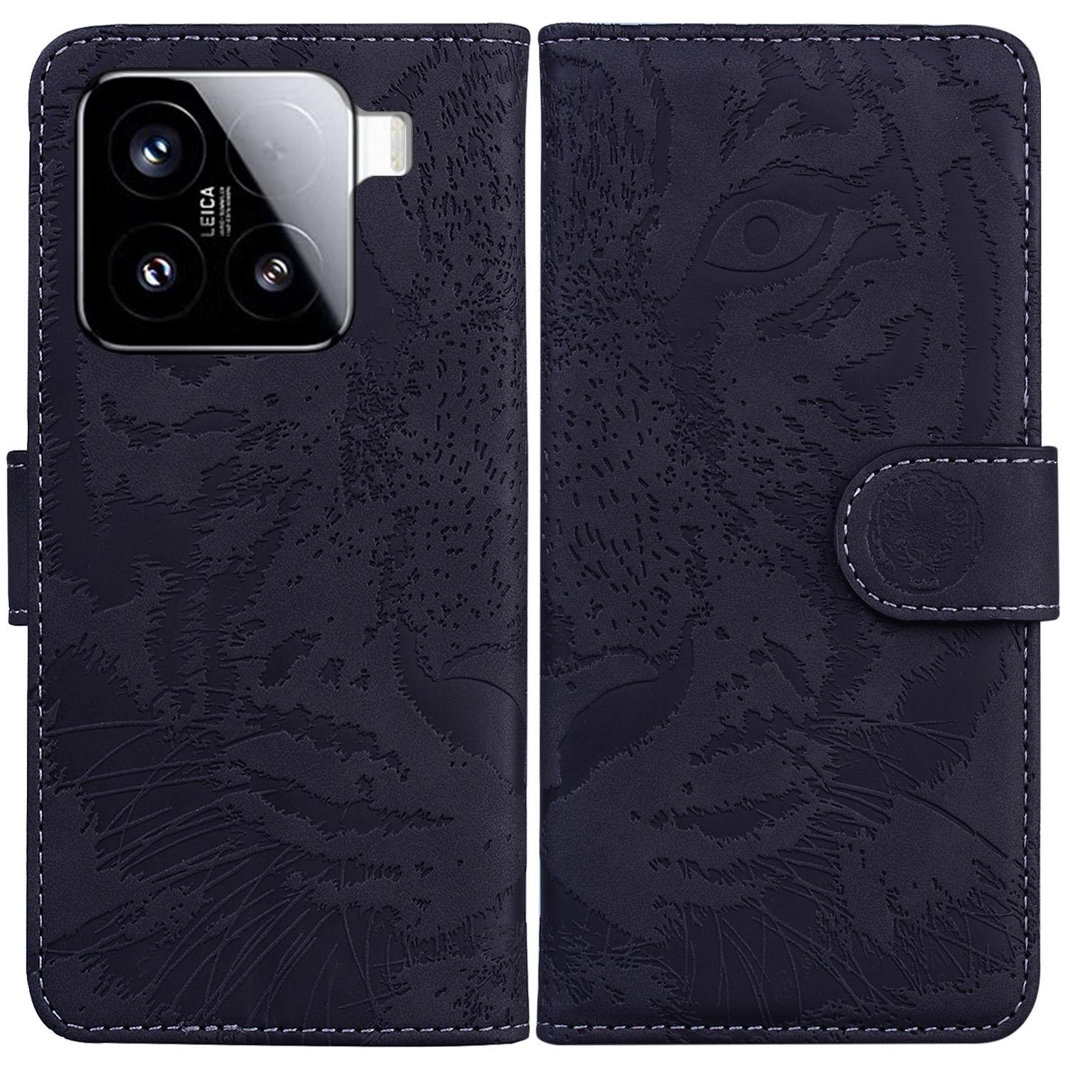 

For Xiaomi 15 Case Tiger Imprint Leather Wallet Phone Cover Black