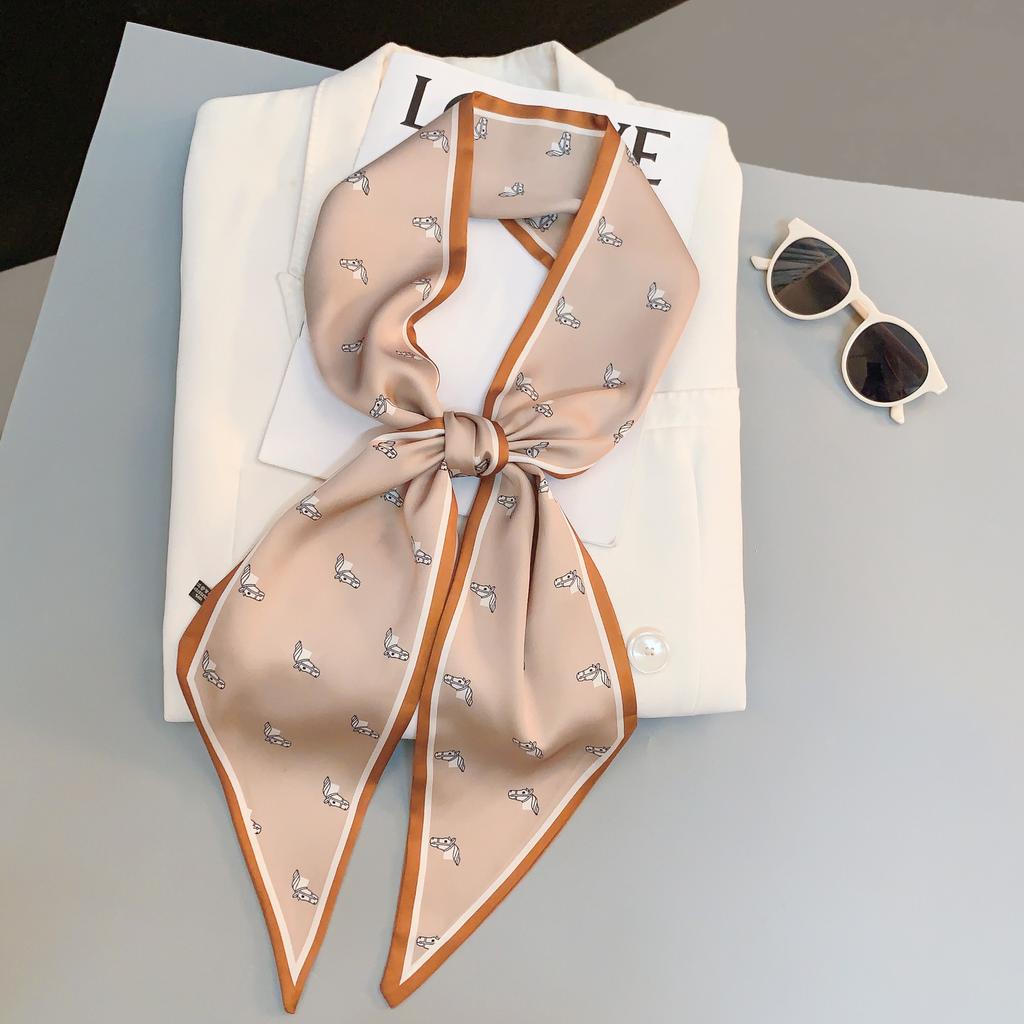Luxury Design Silk Skinny Headwear Scarf Women Print Spring Neck Tie Hair Hand Bag Ribbon Wrist Belt Foulard Headband Lady