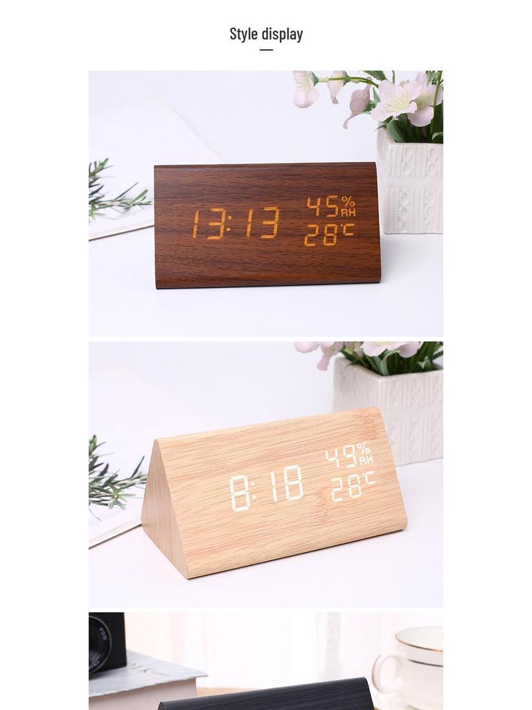 Multi-functional Digital Wood Alarm Clock with Temperature & Humidity Display