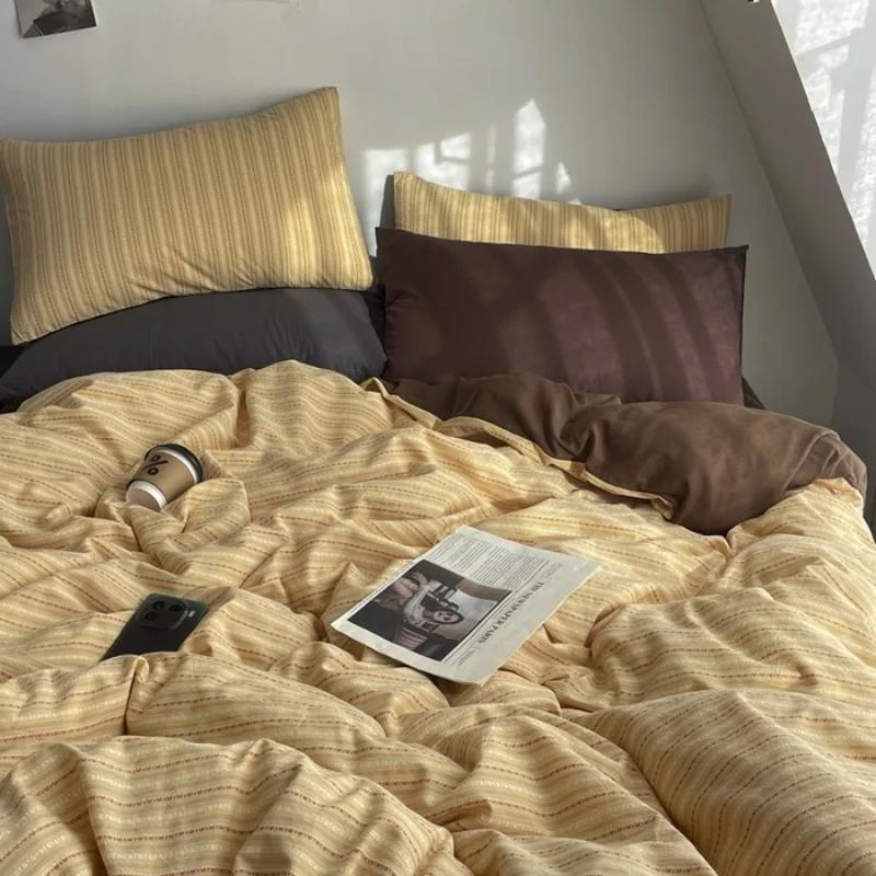 

2025 new cotton-colored woven jacquard herringbone slanted bed sheet four-piece set - Maillard series washable fabric 1.2m sheet 3pcs