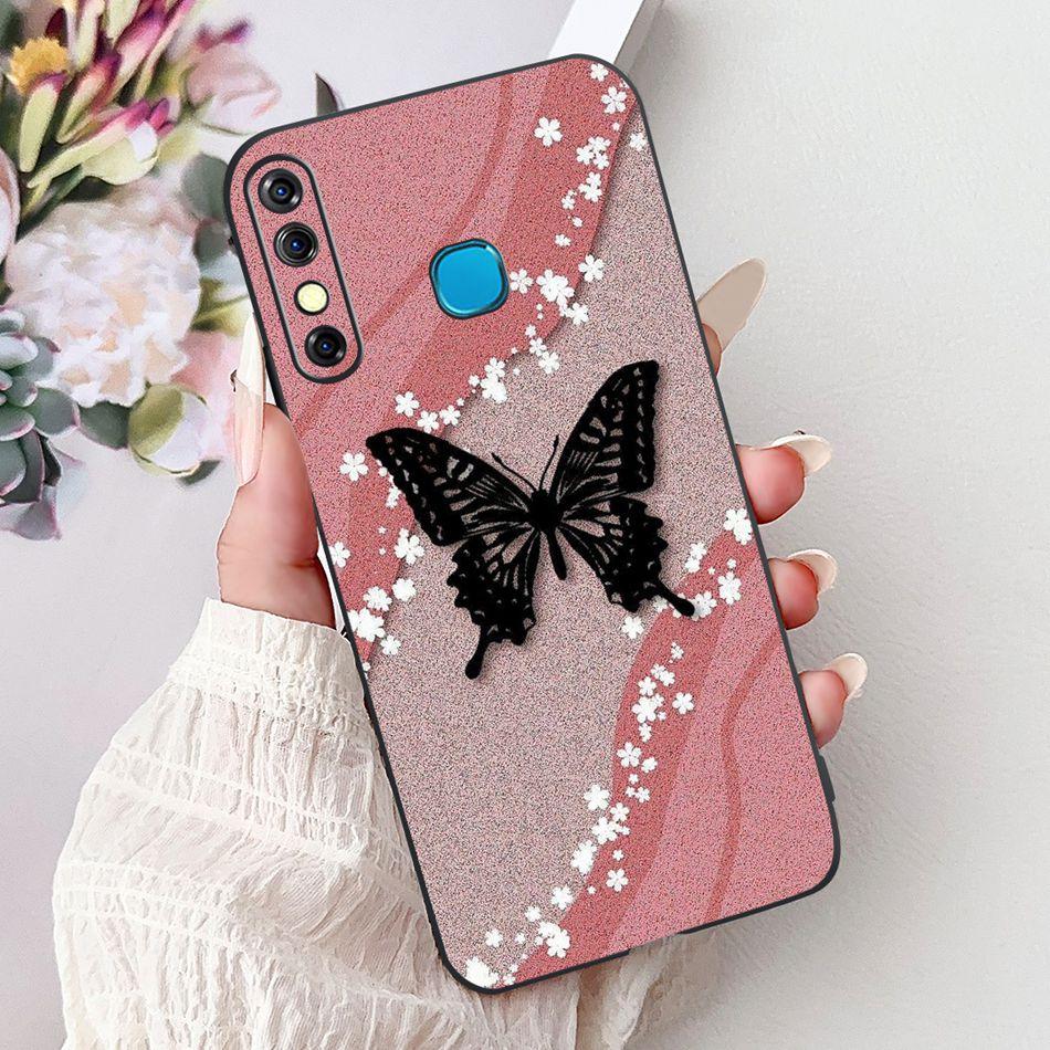 For Infinix Hot 8 Phone Case Hot 8 Lite Hot8 X650 X650C X650B X650D Elegant Floral Cat Pattern Black Silicone Soft TPU Cases