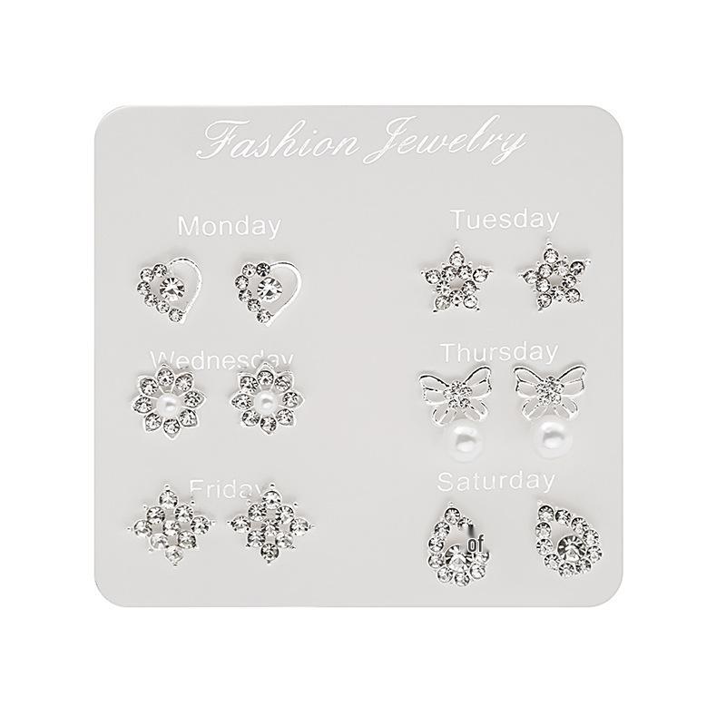 Korean Style Geometric Earrings Set: 6 Pairs of Weekly Studs for Students