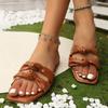 Flat-bottomed Slippers Women's 2025 Summer New Square-headed Open-toed One-word Drag Large-size Bow Slippers Casual Cool Slippers
