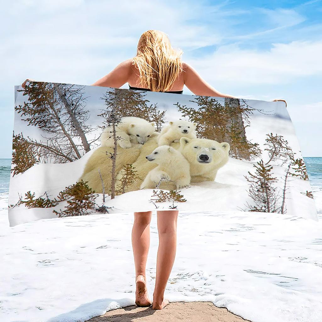 Cute Polar Bear Print Series Seaside Vacation Beach Towel Swimming Bath Towel Sports Towel