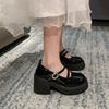 Small leather shoes summer and autumn new college style round head thick heel retro one-word buckle Mary Jane single shoes women