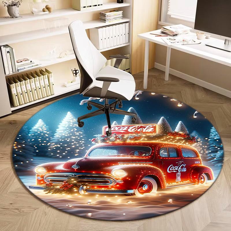 Cute Christmas Day Gift Bell Santa Claus Snowman Christmas Tree round rug Home Soft Decorative Anti slip Chair Mat Carpet Outdoor Floor Mat Carpet 52