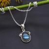 Natürliche Labradorit-Halskette aus 925er Sterlingsilber, lange Kette in Silberdesign, lange Halskette für Frauen