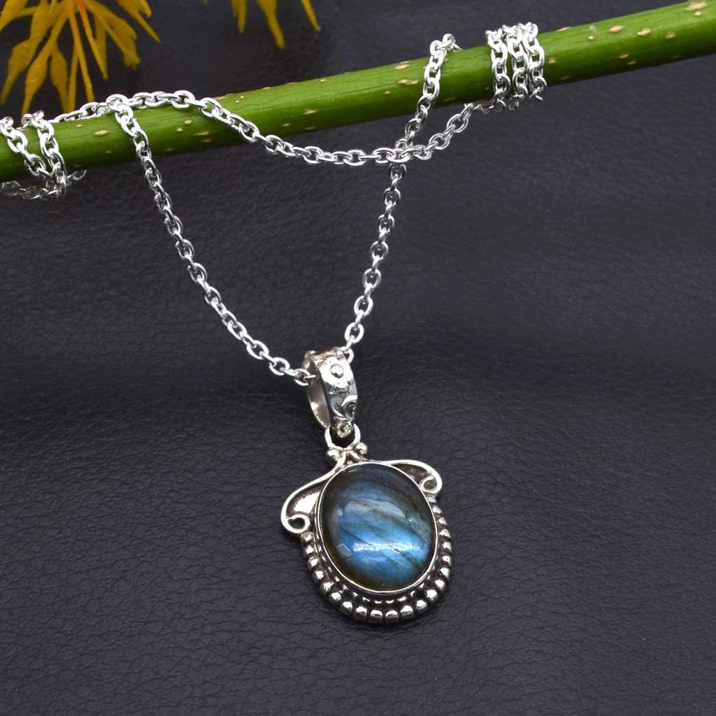 Natürliche Labradorit-Halskette aus 925er Sterlingsilber, lange Kette in Silberdesign, lange Halskette für Frauen