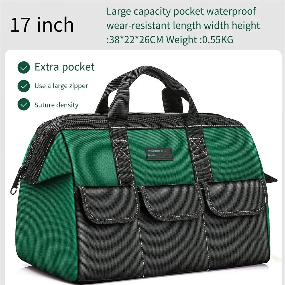 1680D Heavy Duty Tool Bag with Waterproof Base Large Capacity Organizer for Electrician Mechanic Wear-Resistant Tote Tool Bag