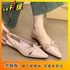 New summer French gentle evening breeze bow bag head sandals women's small slope heel pointed back empty shoes