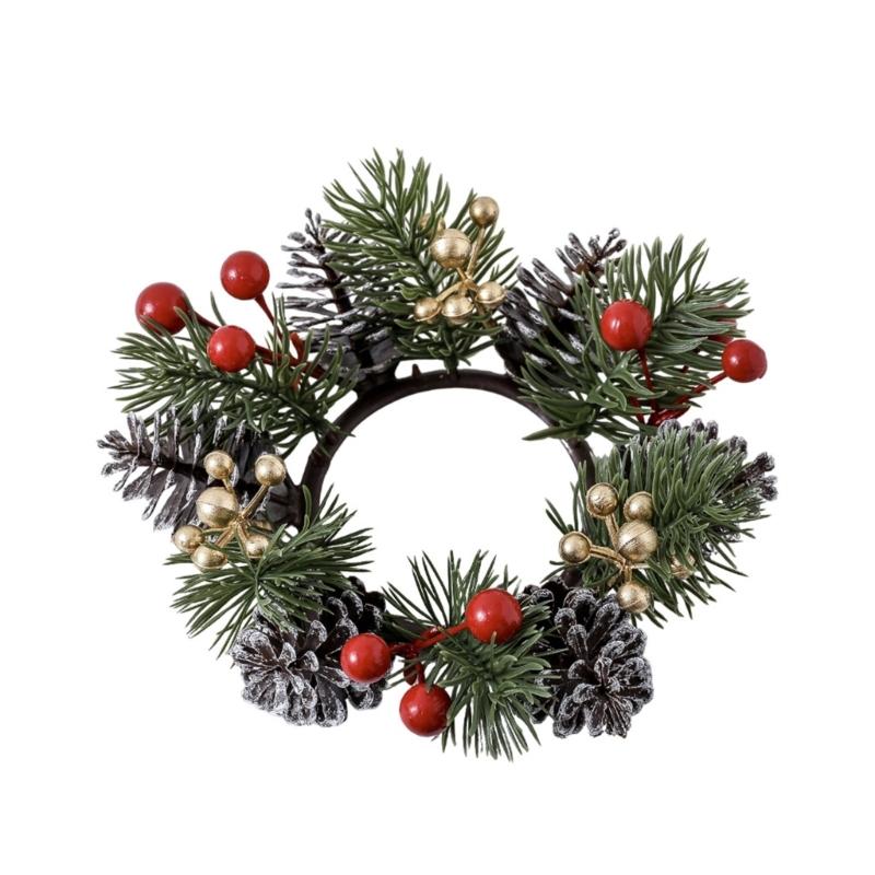 Christmas Candle Rings Wreath Wine Bottle Wreath for Pillars Candle Wine Bottle Christmas Table Centerpieces Decorations