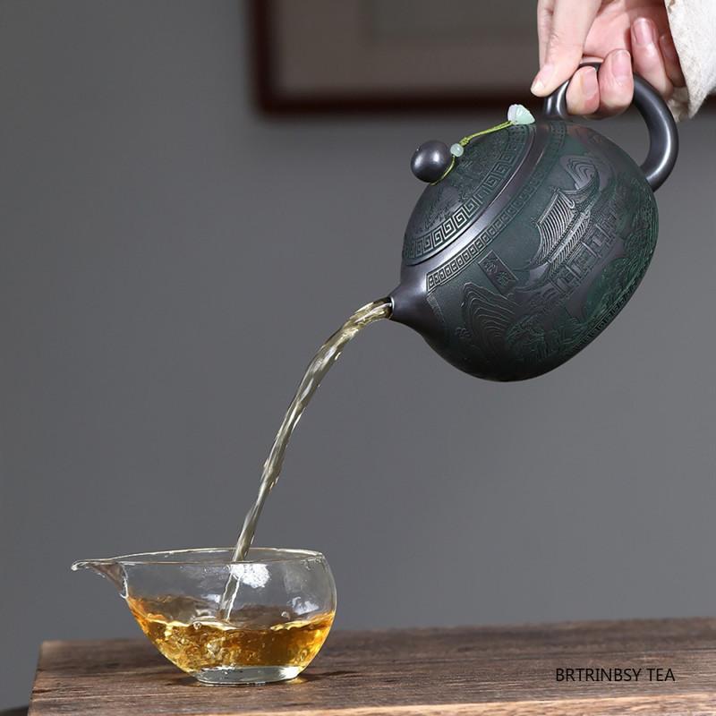 740ml Chinese Tradition Yixing Purple Clay Teapot Handmade Landscape Tea Pot Large Capacity Xishi Kettle Household Tea Set