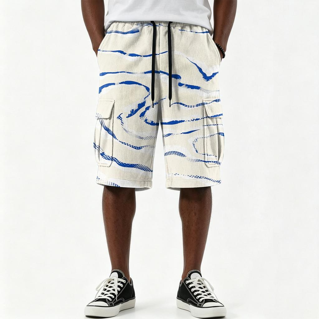 Pantalones Cortos Cargo Casuales para Hombre con Estampado Degradado, Cordón, Múltiples Bolsillos, Longitud hasta la Rodilla, Parte Inferior Ligera para Verano