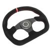 D Shape Steering Wheel 12.8in Suede Leather Race Style Steering Wheel with Red Stitch and Horn Button