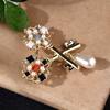 Double Key Pearl Brooch Enamel Drop Oil Alloy Design Women's Pin Exquisite Hypoallergenic Luxury Long-lasting Color Accessory