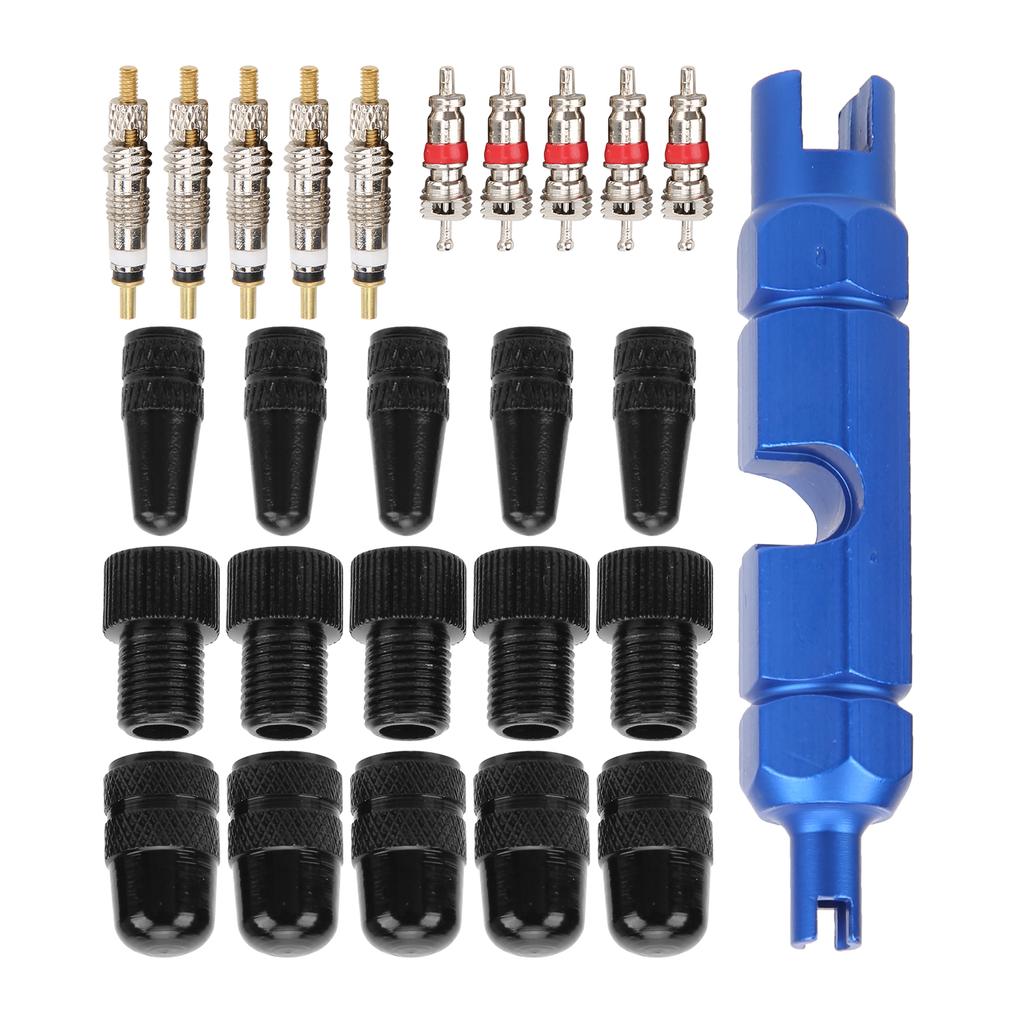 26Pcs Bike Valve Core Set American and French Valve Core Adapter Valve Cap Bicycle Pump