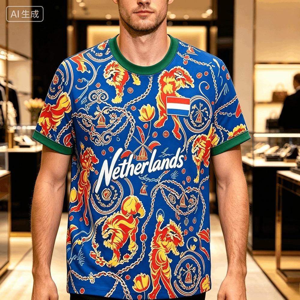 2026 Zomer Nieuw Nederlands Voetbalshirt Heren Voetbal T-shirt Sportfans Mode Print Casual Ademende T-shirts