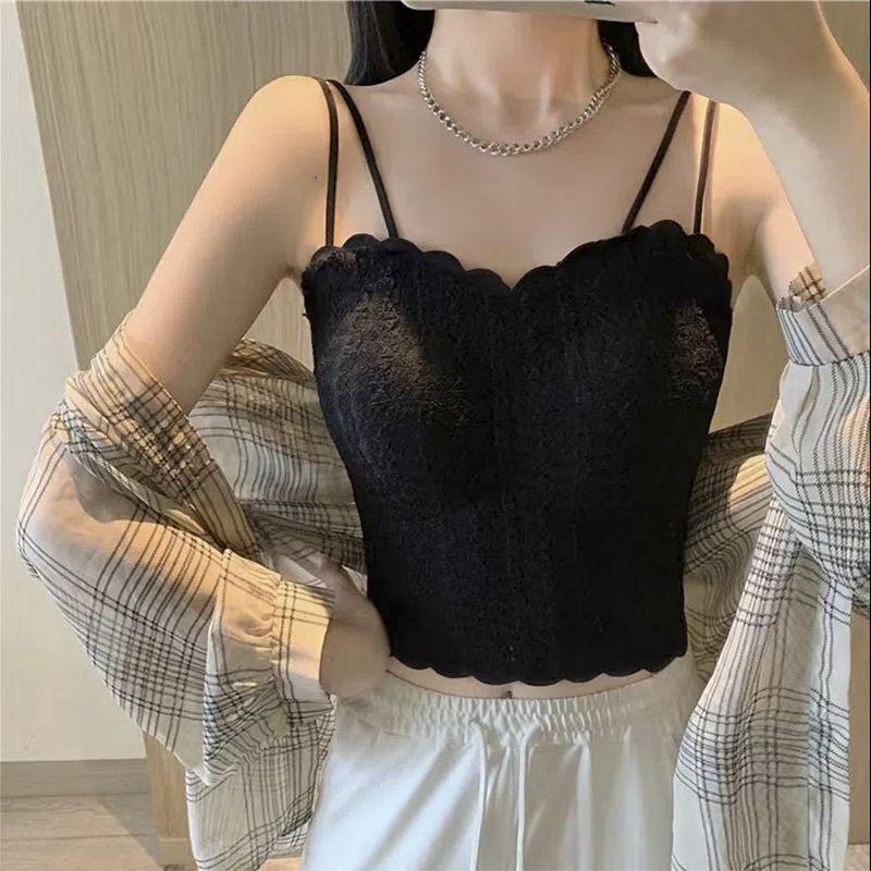Lace Back Lingerie with Integrated Suspender and Chest Cushion for Wearing Underwear and Looking Slim Versatile Top Double-layer Non Transparent