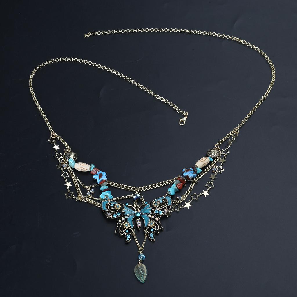 Elegant Butterfly Charm Multilayer Tassels Waist Chain Adjustable Body Chain Fashion Accessory for Parties