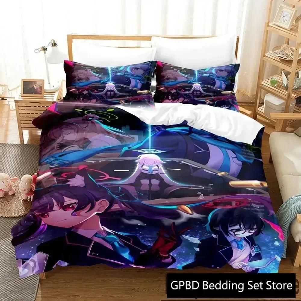 3D Print Anime Game Blue Archive Comfortable Duvet Quilt Cover Pillowcase Bedding Set Children Bedroom Decoration Home Textile
