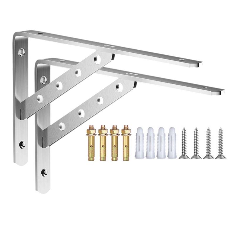 2Pcs Stainless Steel Support Brackets Heavy Duty Triangular Frame Wall Shelf Right Angles Support Stand Enduring