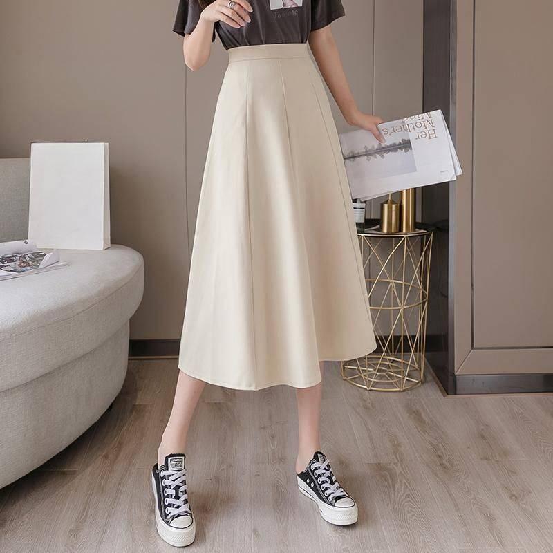 Mittellanger und langer Rock, Frühling und Sommer Damen High Waist und Dünner A-Linien Faltenrock Hüftrock High Waist Uni A-Linie Midirock