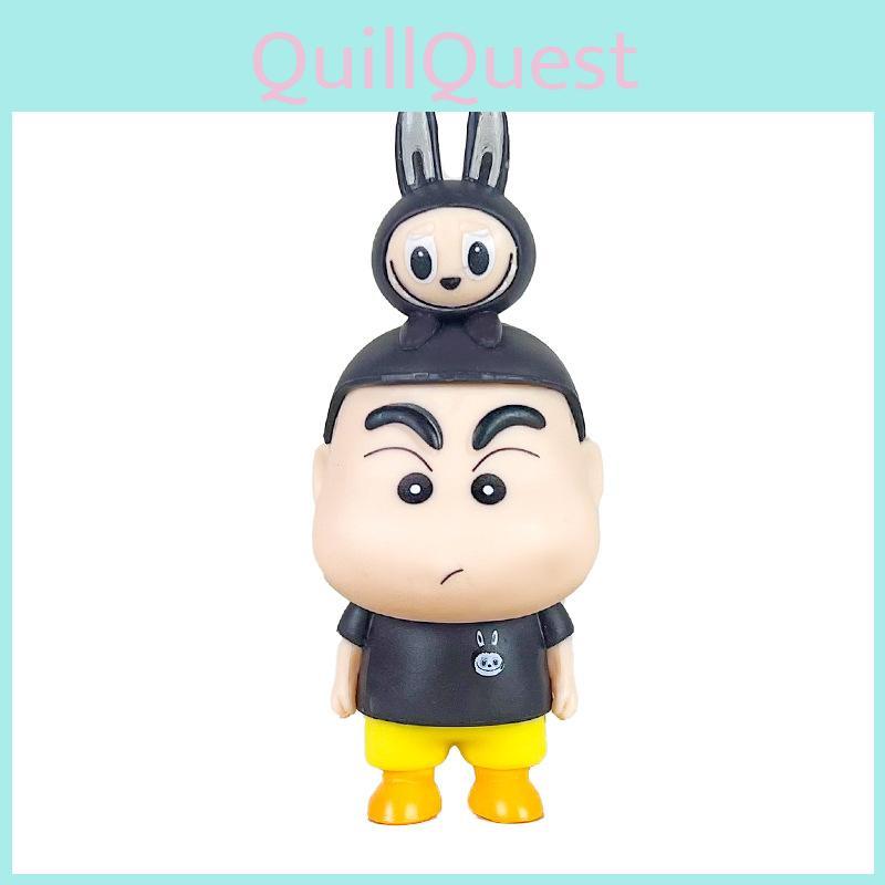 Crayon Shinchan Labubu Pvc Collectible Figure With Assembly For Desktop Decor Fans