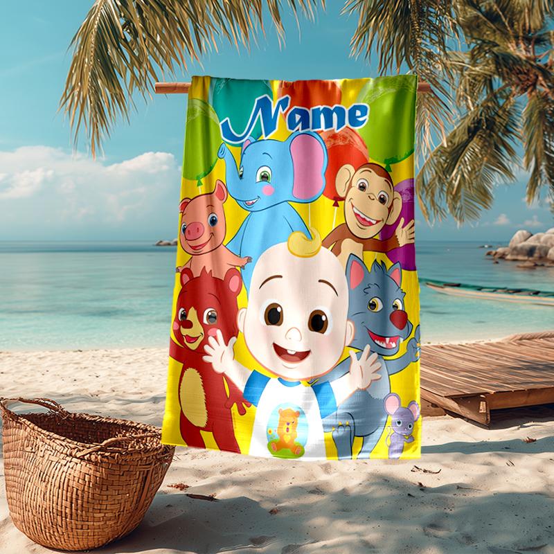 Custom Name Ultra-Soft Beach Towel with CoComelon Theme,Ideal for Pool - Camping, Diving - Perfect Travel Essential, Vibrant Beach Towel.