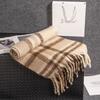 Plush Plaid Wool Scarf Tassel Cape Wraps Simple Winter Cashmere Scarves  Student