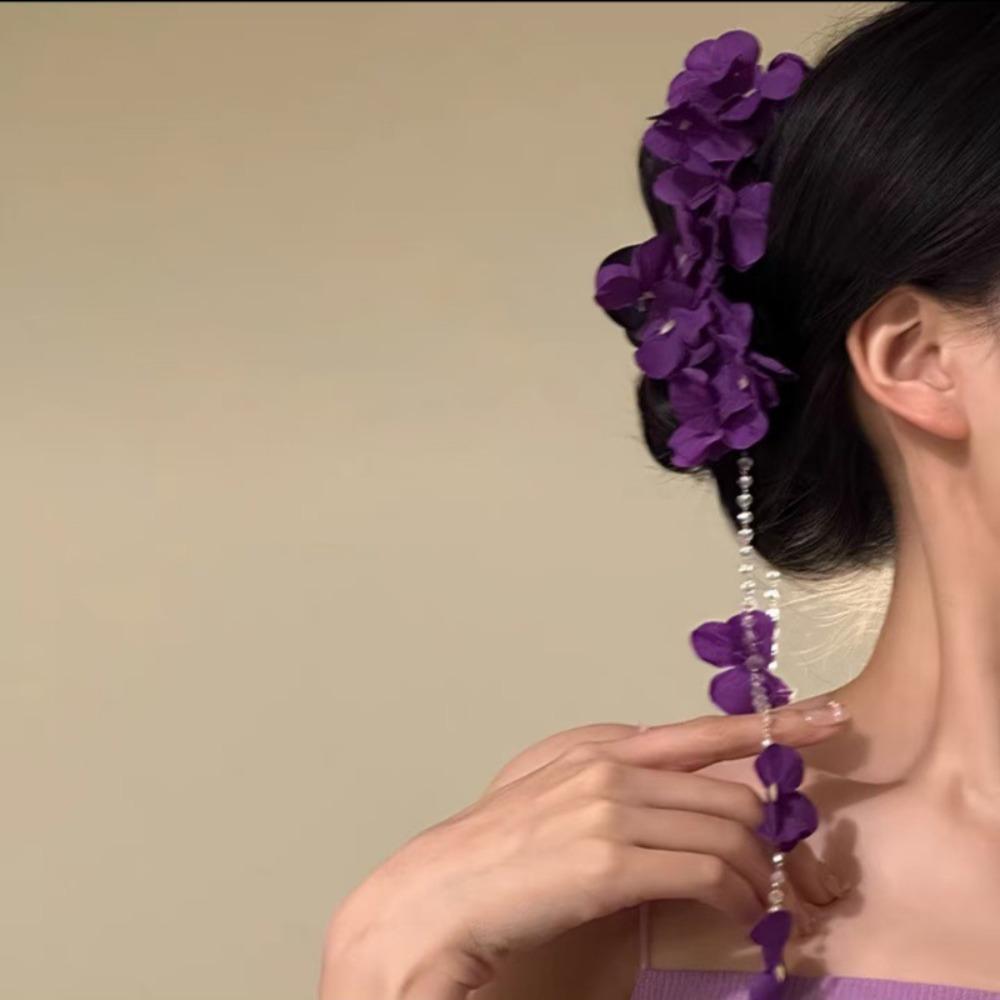 Luxury Flower Tassel Hair Grab Elegant Bridal Headwear Flower Hair Shark Clip Hair Accessories