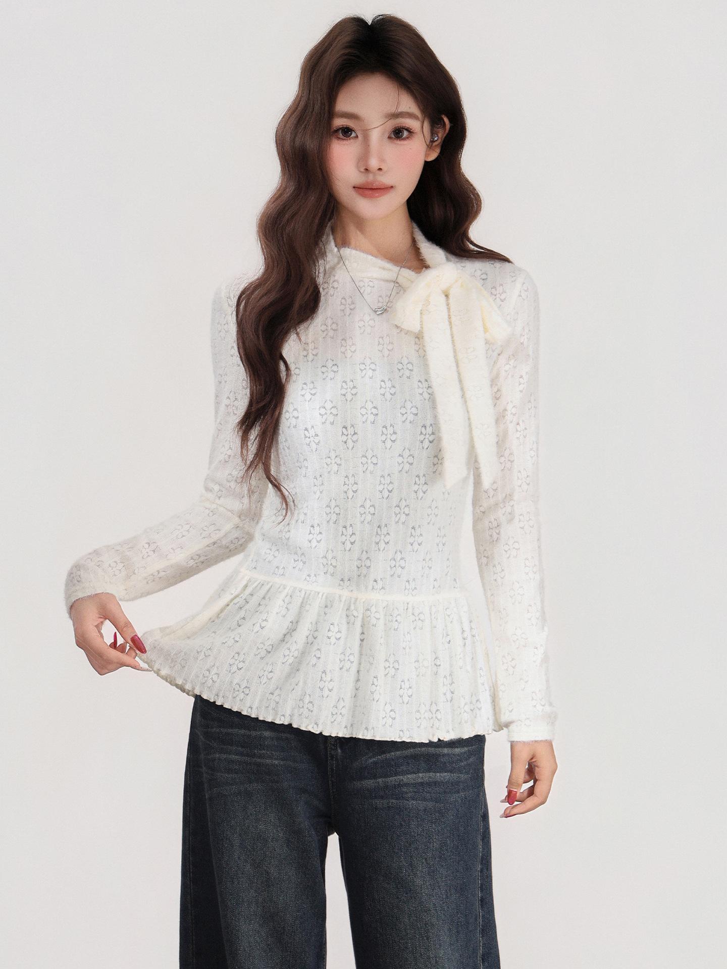 

apricot semi-turtleneck long-sleeved thickened knitted bottoming shirt with lace hem inside, autumn and winter high-end slim top women S абрикосовый