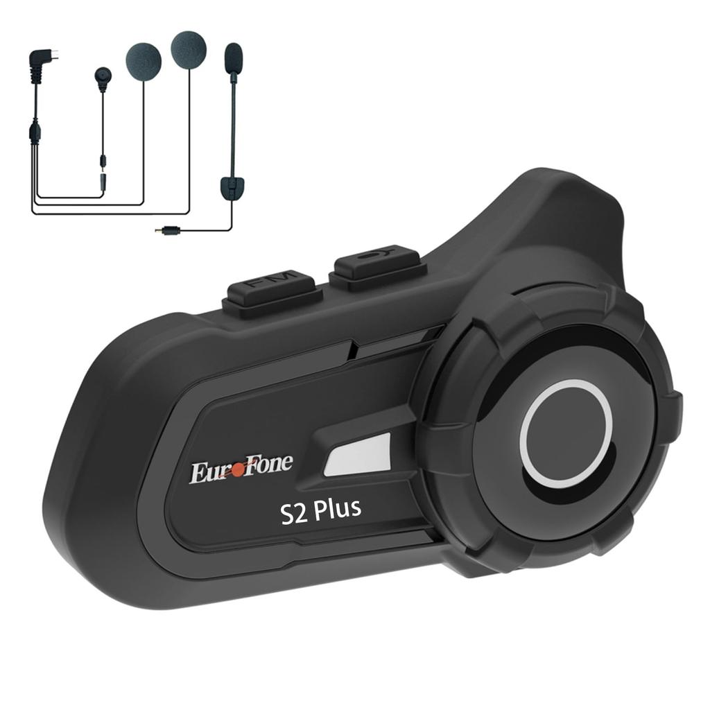 EuroFone S2 PLUS Motorcycle Bluetooth Simultaneous Calling While 1500m Communication IP67 Waterproof and Music 40mm Helmet Automatic CVC Noise HIFI