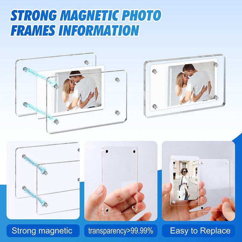 Clear Minimalist Photo Frame with Magnetic Transparent Acrylic Photo Card Display, Suitable for Refrigerator -Size: 1in 3in 4in