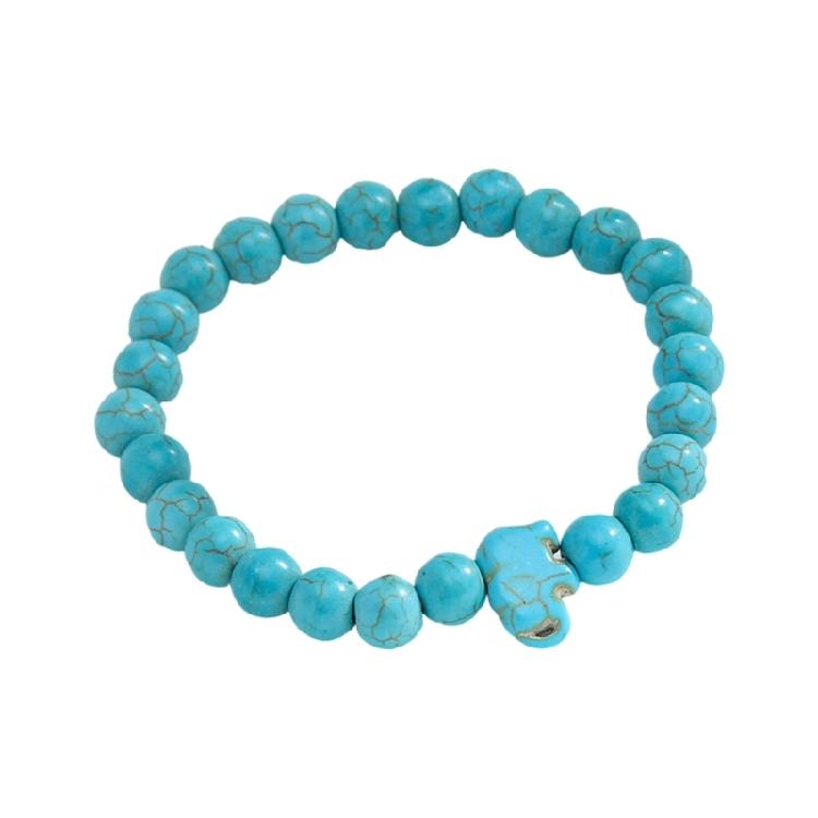 8MM Round Gemstones Bracelet With Turquoise Accent And Elephant Charm Perfect For Adding A Natural Touch To Outfits