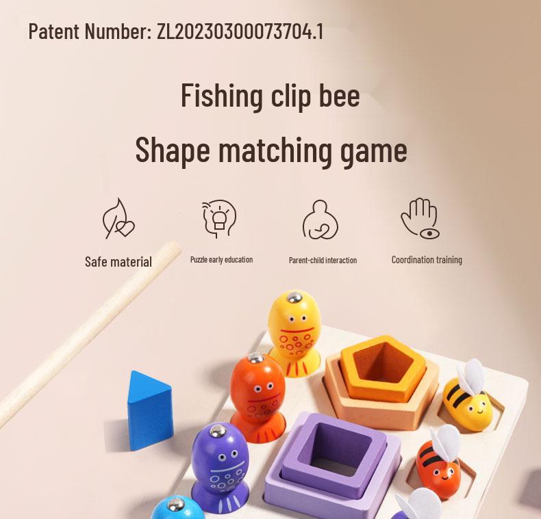 Magnetic Wooden Bee Set: 3-in-1 Educational Toy for Children's Shape Recognition and Building Skills