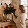 Indoor Holiday Ornament for Mantel Artificial Poinsettia Flowers, Christmas Red Bouquet with Berries, Faux Silk Maintenance Free Plant Decor