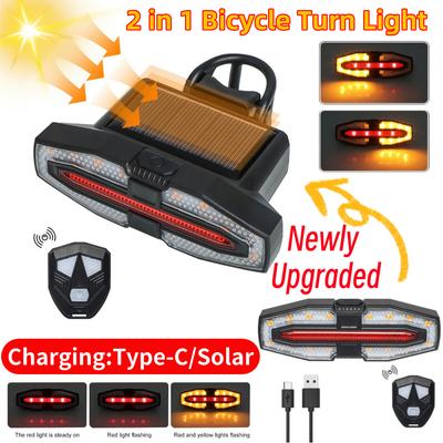 1/2 Stück Solar-LED-Fahrradrücklicht für E-Scooter und die meisten Fahrräder, Nachtfahrlicht, Blinker, Typ-C-Laden
