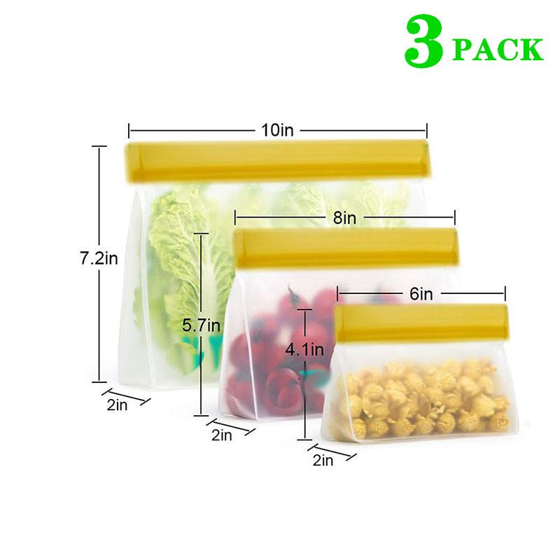 Reusable Food Storage Bag Upgrade Leakproof Top Stand Up Freezer Sandwich Ziplock Bag Silicone PEVA Food Preservation Shut Bag
