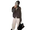 Korean Retro Color Block Stripe Zipper Hooded Knit Cardigan for Women - Autumn/Winter Loose Fit Sweater Jacket