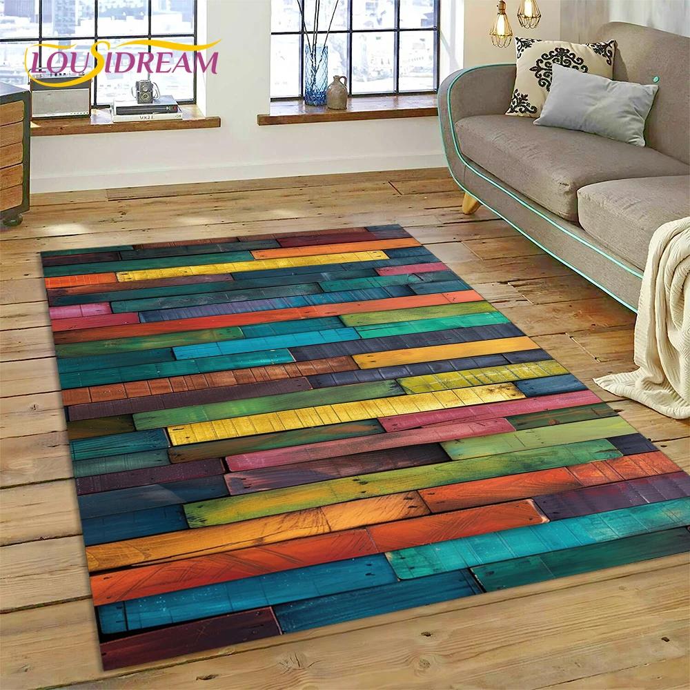 3D Bunt Holzmaserung Holz Kundenspezifischer Teppich Teppich für Wohnzimmer Schlafzimmer Dekor, Fußmatte Rutschfeste Dekoration für Sofa Fußmatte