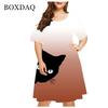 New  Summer Women Cute Cat Print Dress Casual Short Sleeve Ladies Mini Dress Street Fashion Plus Size Women Clothing