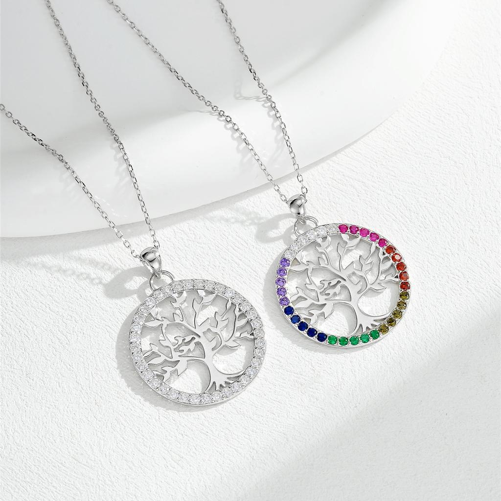 New Arrivals Fashion Women Fine Jewelry Rhodium Plated Zircon Stone Tree of Life Pendant Necklace 925 Sterling Silver