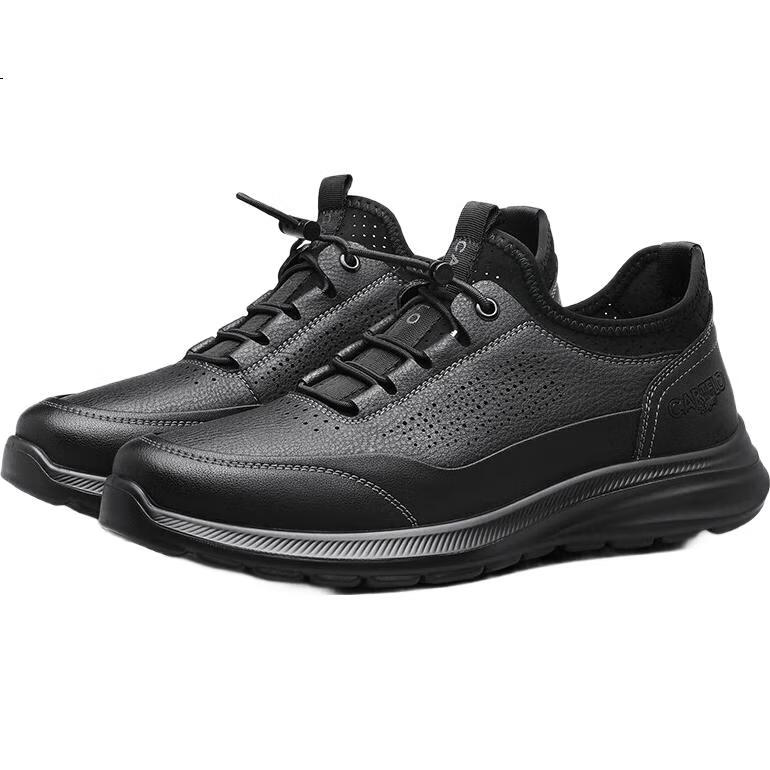 CARTELO Men's Leather Shoes, Summer Cowhide Breathable Men's Sandals, Soft-Soled Sports Casual Shoes, 5207 Black, Size 45