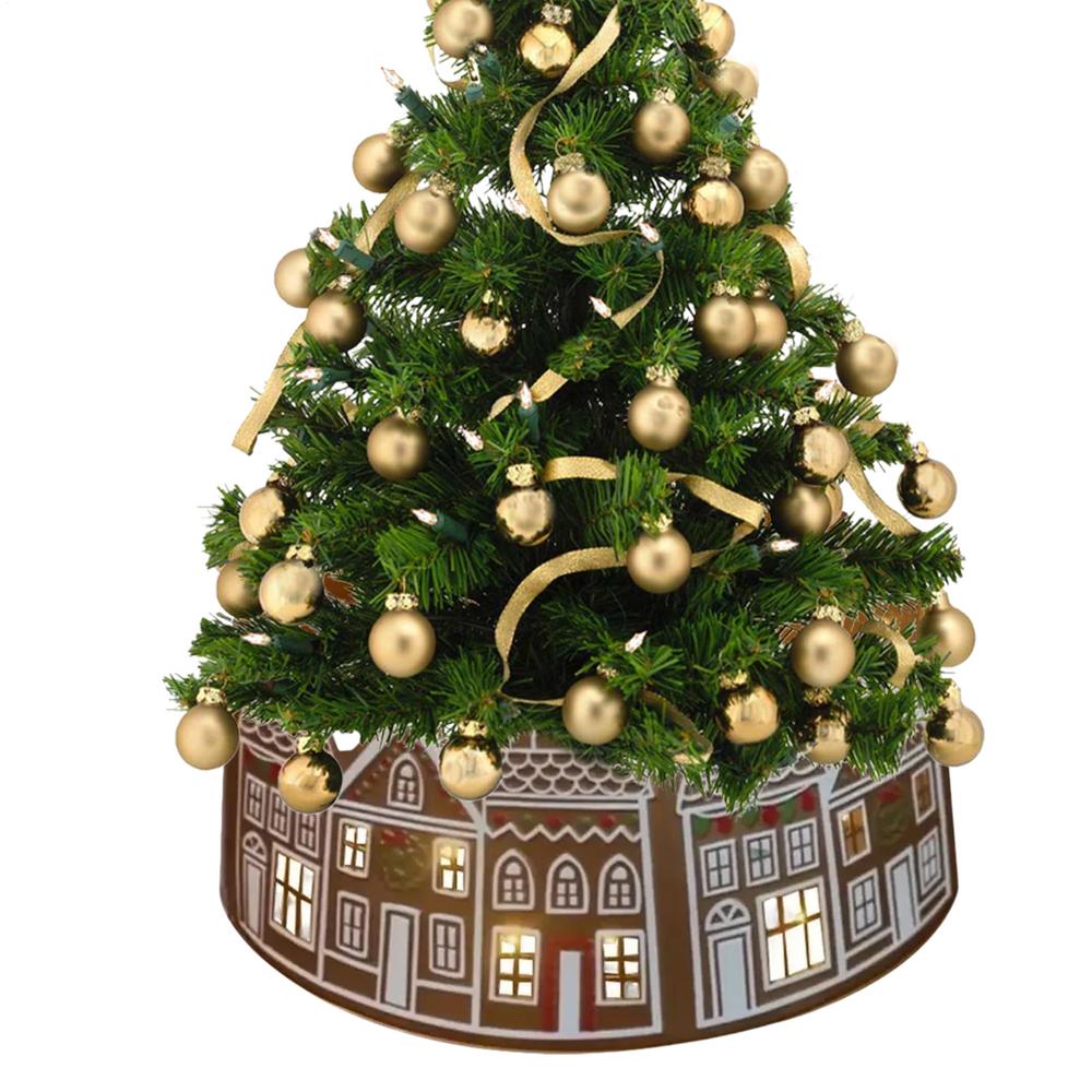 LED Christmas Tree Collar PVC Gingerbread House Christmas Tree Skirt Base Stand Xmas Tree Base Cover Home Party Decorations