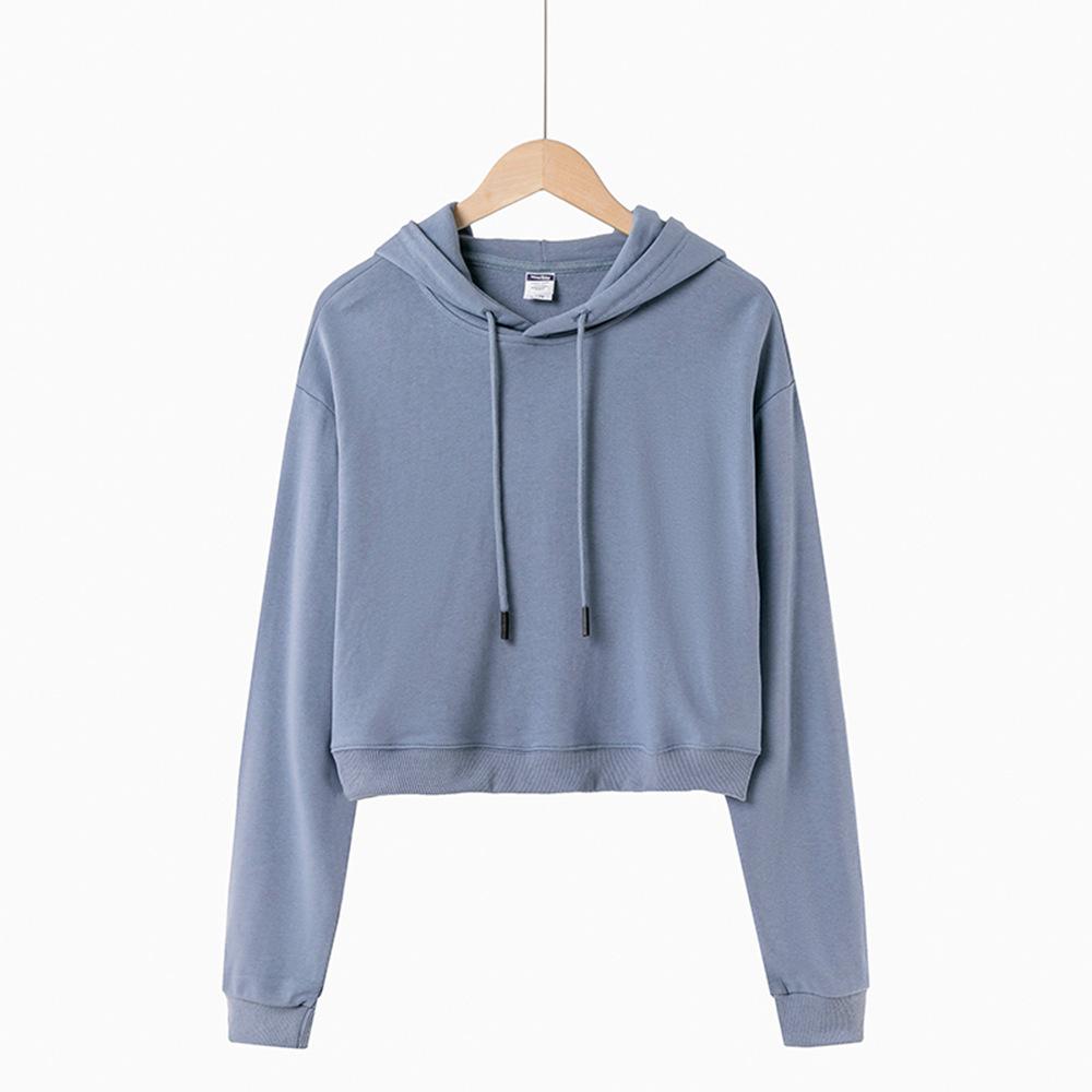 Women's Sweatshirt Fashion Cropped Hoodie Top Casual Short Solid Color Pullover