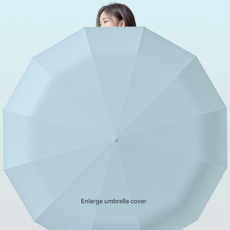 Fully Automatic Black Vinyl tri-fold Umbrella Enlarged Rainproof Windproof Sturdy High-End Storm-Resistant UV Protection Umbrell