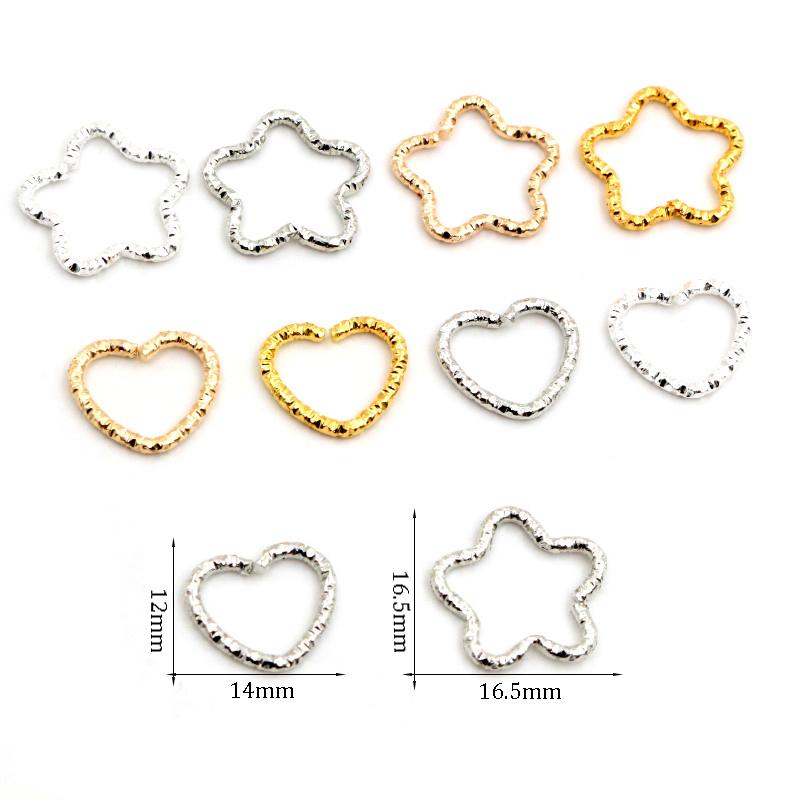 50pcs/lot Gold Silver Plated Heart Star Jump Rings Twisted Split Rings Spacer Connectors For Jewelry Making Making Supplies