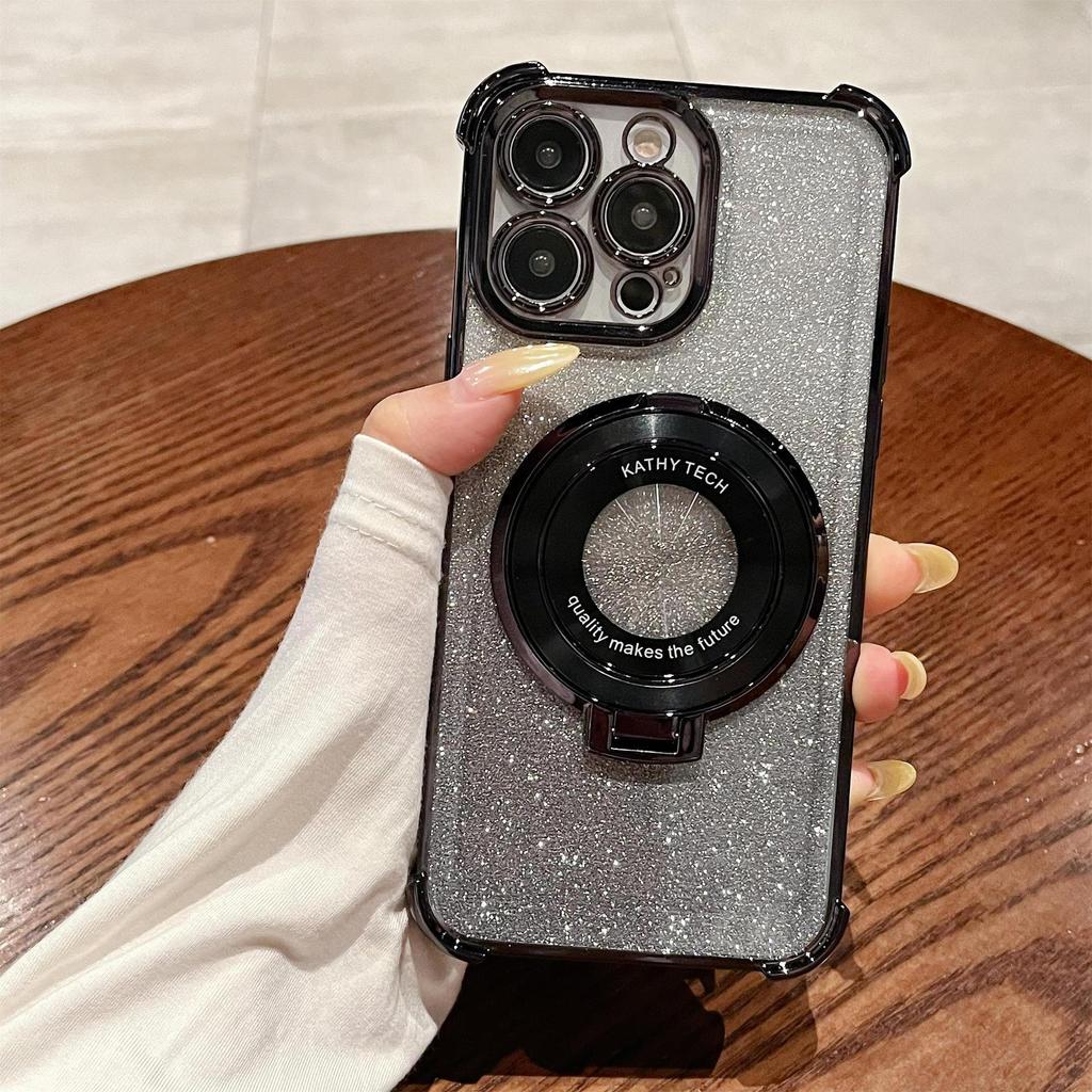 iPhone 15/16 Gradient Glitter Case mit Vier-Ecken-Schutz und magnetischem Ständer