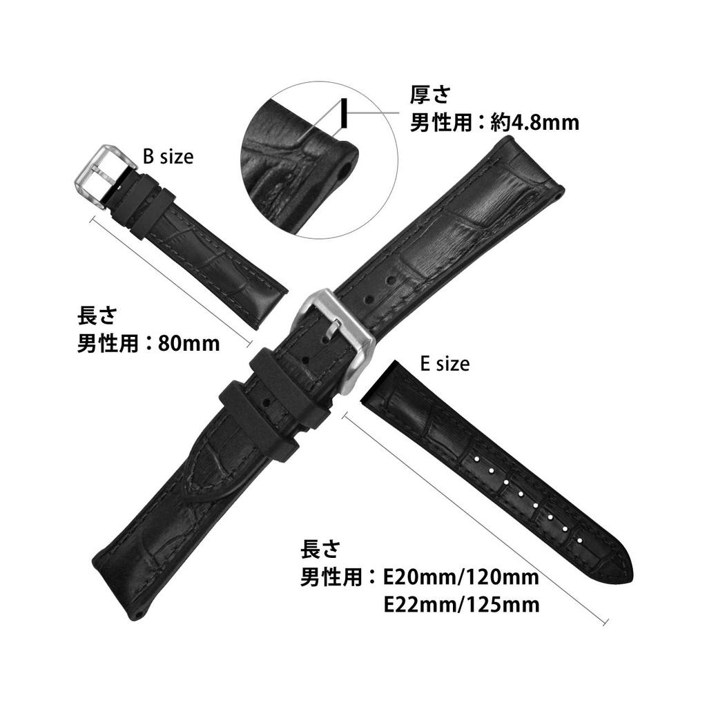 CASSIS ROCHELAIS GRAIN Calfskin Watch Strap with Waterproof Includes Replacement U1128SA1 Backing, Black, 22mm, Tool,